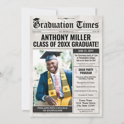 Aangepaste krant diploma uitnodiging aankondiging (Voorkant)