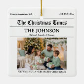 Aangepaste Krant Kerstfamilie 2 Foto's Keramisch Ornament (Achterkant)