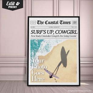 Aangepaste krant Print Coastal Cowgirl Wall Art