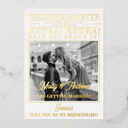 Aangepaste krantenfoto unieke bruidsmeisje-aanzoek folie uitnodiging (Voorkant)