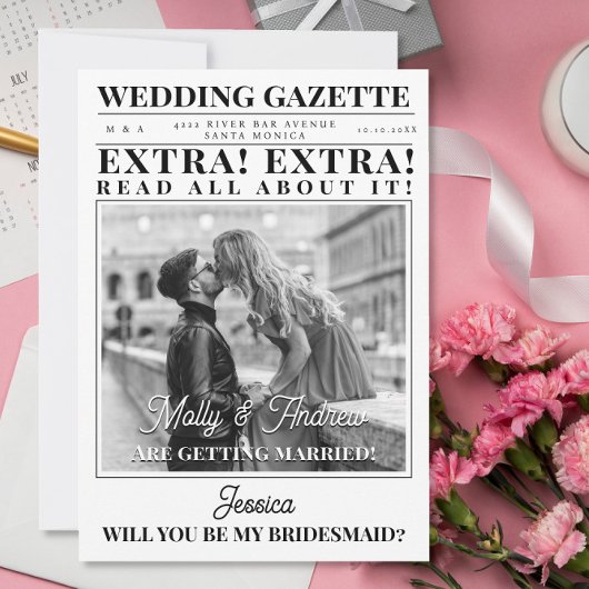 Aangepaste krantenfoto Unieke bruidsmeisje-aanzoek Kaart