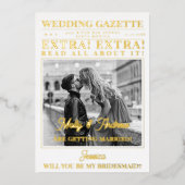 Aangepaste krantenfoto Unieke bruidsmeisje voorste Folie Uitnodiging (Voorkant)