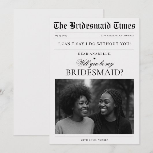 Aangepaste krantenfoto Unieke bruidsmeisje voorste Kaart (Voorkant / Achterkant)