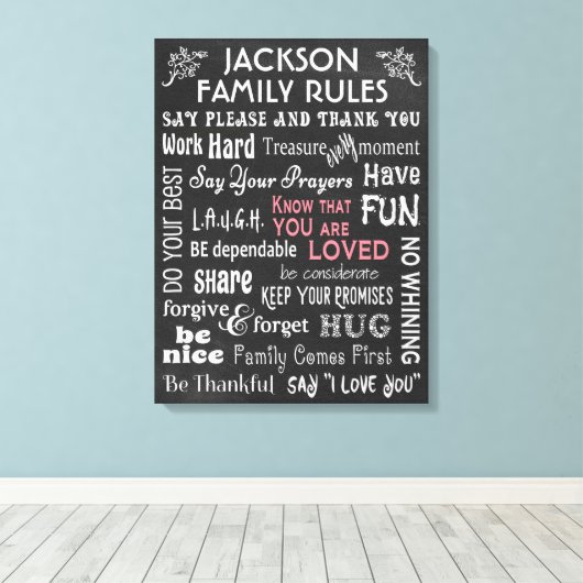 Aangepaste krijgsraad "Familieregels" Canvas Afdruk (Insitu (Houten vloer))