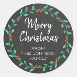 Aangepaste krijtbord Merry Christmas Holly krans Ronde Sticker