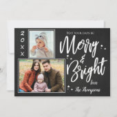 Aangepaste krijtbord MERRY en BRIGHT Multi Photo Feestdagenkaart (Voorkant)