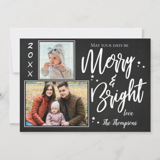 Aangepaste krijtbord MERRY en BRIGHT Multi Photo Feestdagenkaart (Voorkant)