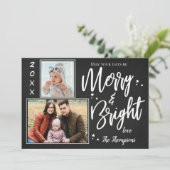 Aangepaste krijtbord MERRY en BRIGHT Multi Photo Feestdagenkaart (Staand voorkant)