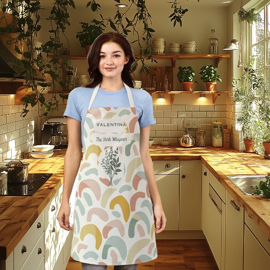 Aangepaste kruidenfluisteraar met pastelbogen schort