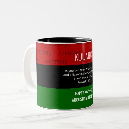 Aangepaste KUMBA Kwanzaa Mok met twee toonaangeven (Voorkant links)
