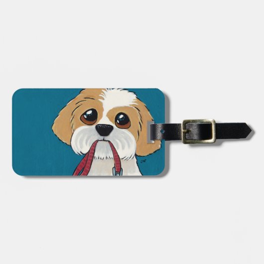 Aangepaste Kunst Bagage Label Cute Shih Tzu Puppy (Voorkant horizontaal)