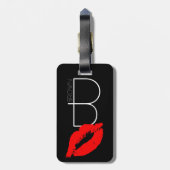 Aangepaste kus Lips Black Red Lipstick Bruin Monog Bagagelabel (Achterkant verticaal)