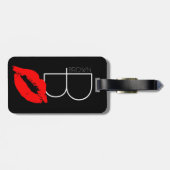 Aangepaste kus Lips Black Red Lipstick Bruin Monog Bagagelabel (Achterkant horizontaal)