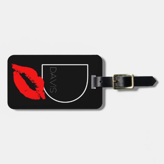 Aangepaste kus Lips Black Red Lipstick Davis Monog Bagagelabel (Voorkant horizontaal)