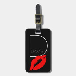 Aangepaste kus Lips Black Red Lipstick Davis Monog Bagagelabel