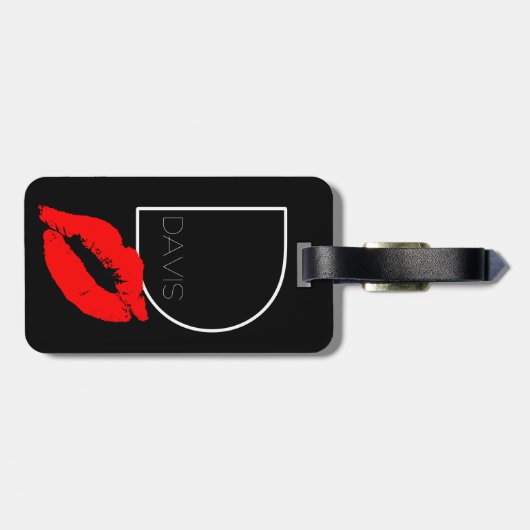 Aangepaste kus Lips Black Red Lipstick Davis Monog Bagagelabel (Achterkant horizontaal)