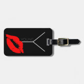 Aangepaste kus Lips Black Red Lipstick Young Monog Bagagelabel (Voorkant horizontaal)