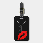 Aangepaste kus Lips Black Red Lipstick Young Monog Bagagelabel (Voorkant verticaal)