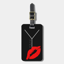 Aangepaste kus Lips Black Red Lipstick Young Monog Bagagelabel