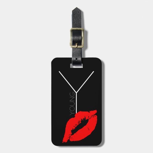 Aangepaste kus Lips Black Red Lipstick Young Monog Bagagelabel (Voorkant verticaal)