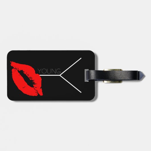 Aangepaste kus Lips Black Red Lipstick Young Monog Bagagelabel (Achterkant horizontaal)