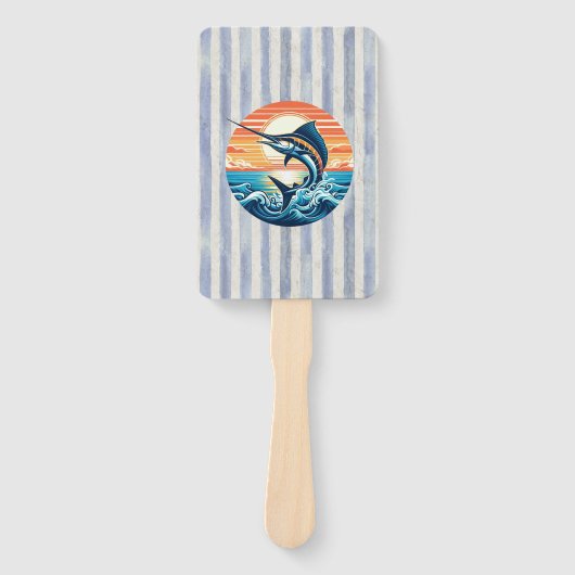 Aangepaste kust-/nautische/strand marlijn zonsonde handwaaier (Voorkant)