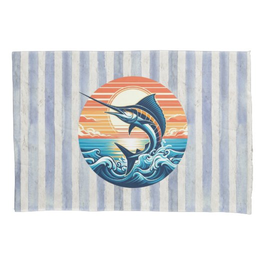 Aangepaste kust-/nautische/strand marlijn zonsonde kussensloop (Voorkant)