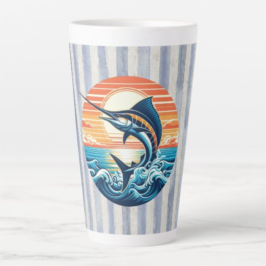 Aangepaste kust-/nautische/strand marlijn zonsonde latte mok (Voorkant)