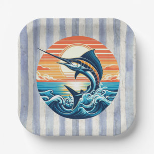 Aangepaste kust-/nautische/strand marlijn zonsonde papieren bordje