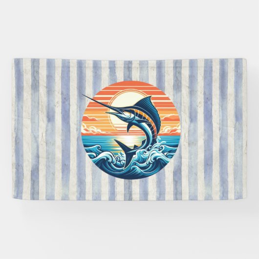 Aangepaste kust-/nautische/strand marlijn zonsonde spandoek (Horizontaal)