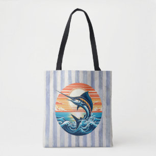 Aangepaste kust-/nautische/strand marlijn zonsonde tote bag