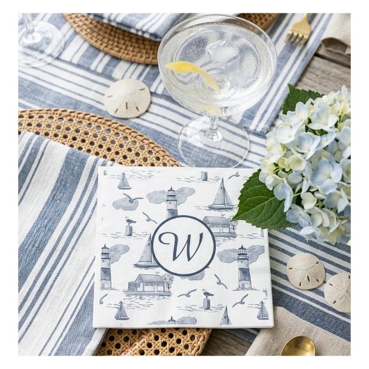 Aangepaste Kusttoile Monogram | Voorbereid op Naut Servet