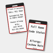 Aangepaste Label medische noodbadge Badge (Voor- en achterkant)