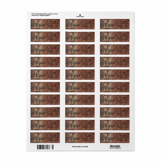 Aangepaste labels voor het adres van Tan Leather R (Full Sheet)