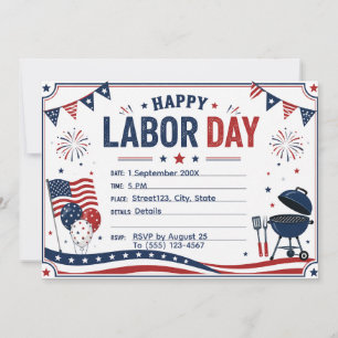 Aangepaste Labor Day BBQ-feestuitnodiging   Patrio Kaart