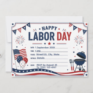 Aangepaste Labor Day BBQ-feestuitnodiging | Patrio Kaart