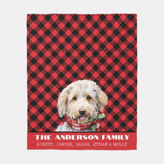 Aangepaste Labradoodle Familie Buffel Plaid Kerstm Fleece Deken (Voorkant)