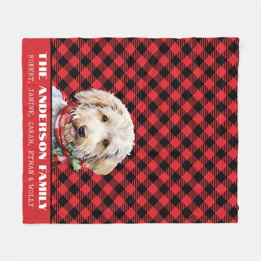 Aangepaste Labradoodle Familie Buffel Plaid Kerstm Fleece Deken (Voorkant (Horizontaal))