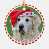 Aangepaste labrador Dog-foto met rood en wit Lijst Keramisch Ornament (Achterkant)
