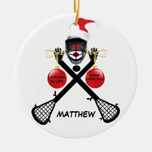 Aangepaste Lacrosse Kerstmis Keramisch Ornament (Voorkant)