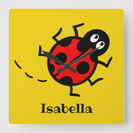 Aangepaste Ladybird Pattern Square Wall Clock Vierkante Klok