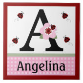 Aangepaste Ladybug & Flowers 2 Letter Name Tile Tegeltje (Voorkant)