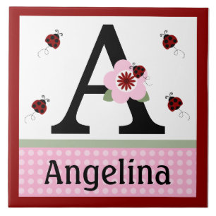 Aangepaste Ladybug & Flowers 2 Letter Name Tile Tegeltje