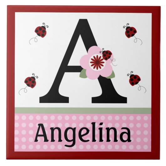 Aangepaste Ladybug & Flowers 2 Letter Name Tile Tegeltje (Voorkant)