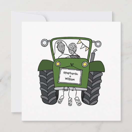 Aangepaste Land Bruiloft Groene Tractor Avond Kaart (Voorkant)