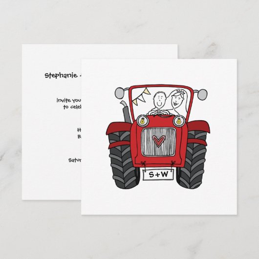 Aangepaste Land Bruiloft Rode Tractor Avond Kaart (Voorkant / Achterkant)
