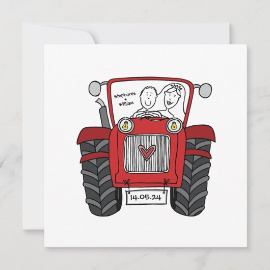 Aangepaste Land Bruiloft Rode Tractor Avond Kaart (Voorkant)
