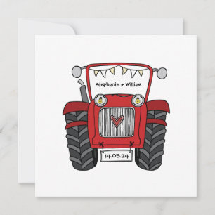 Aangepaste Land Bruiloft Rode Tractor Avond Kaart