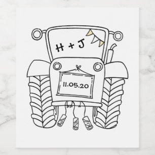 Aangepaste landbruiloft tractor wijn etiket
