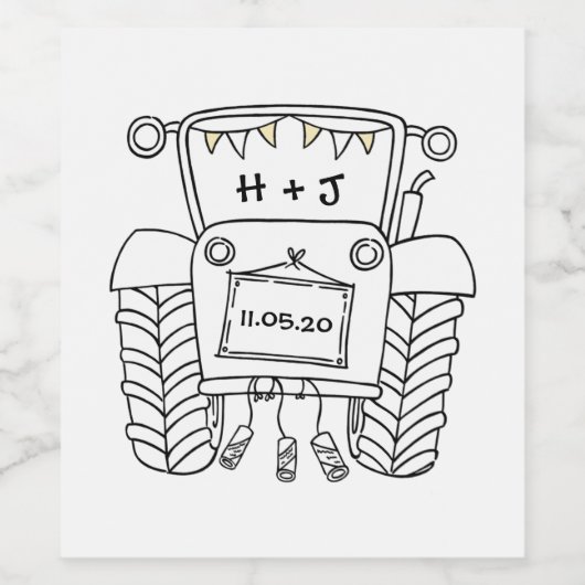 Aangepaste landbruiloft tractor wijn etiket (Enkel label)